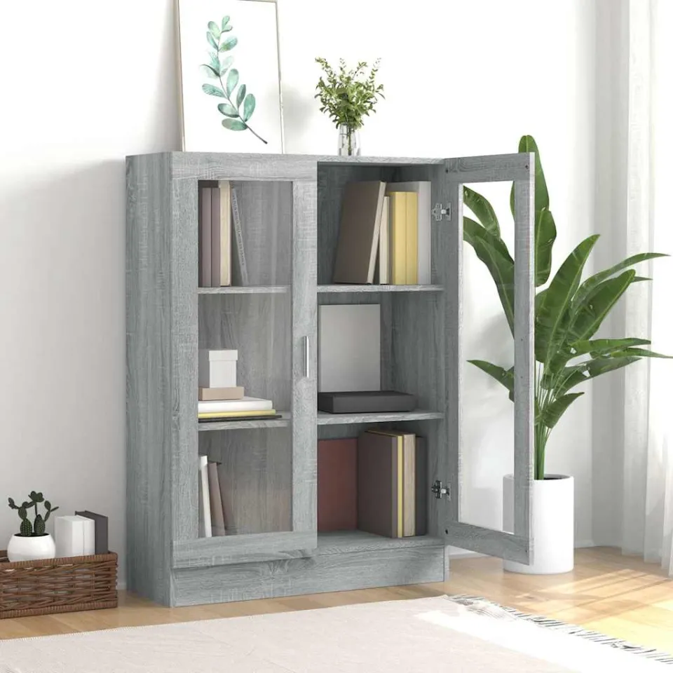 vidaXL Vitrinekast 82,5x30,5x115 cm bewerkt hout grijs sonoma eiken, foto 4