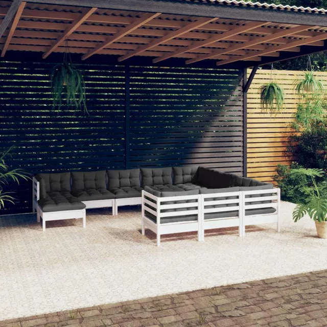 vidaXL 11-delige Loungeset met kussens grenenhout wit