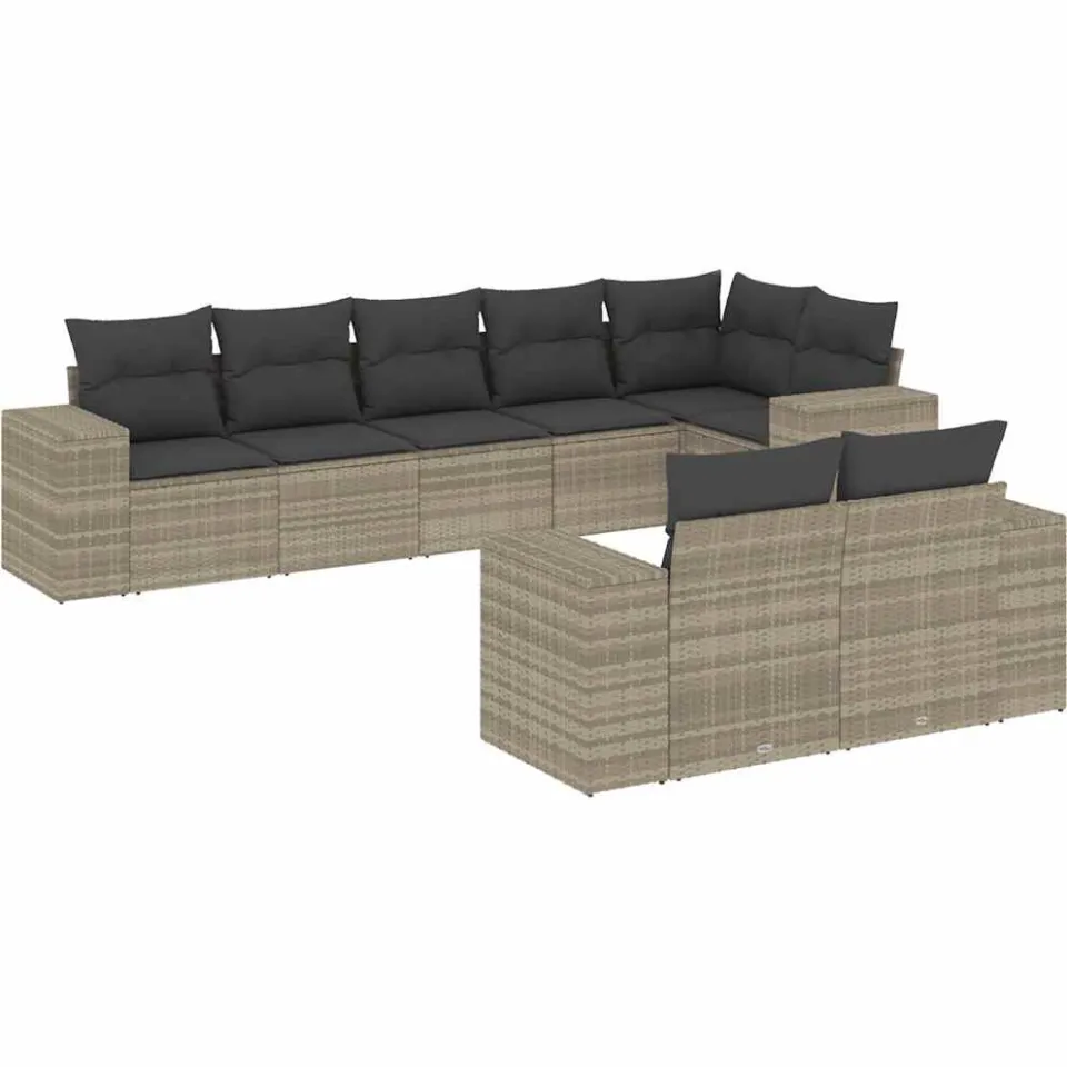 vidaXL 8-delige Loungeset met kussens poly rattan lichtgrijs grijs, foto 3
