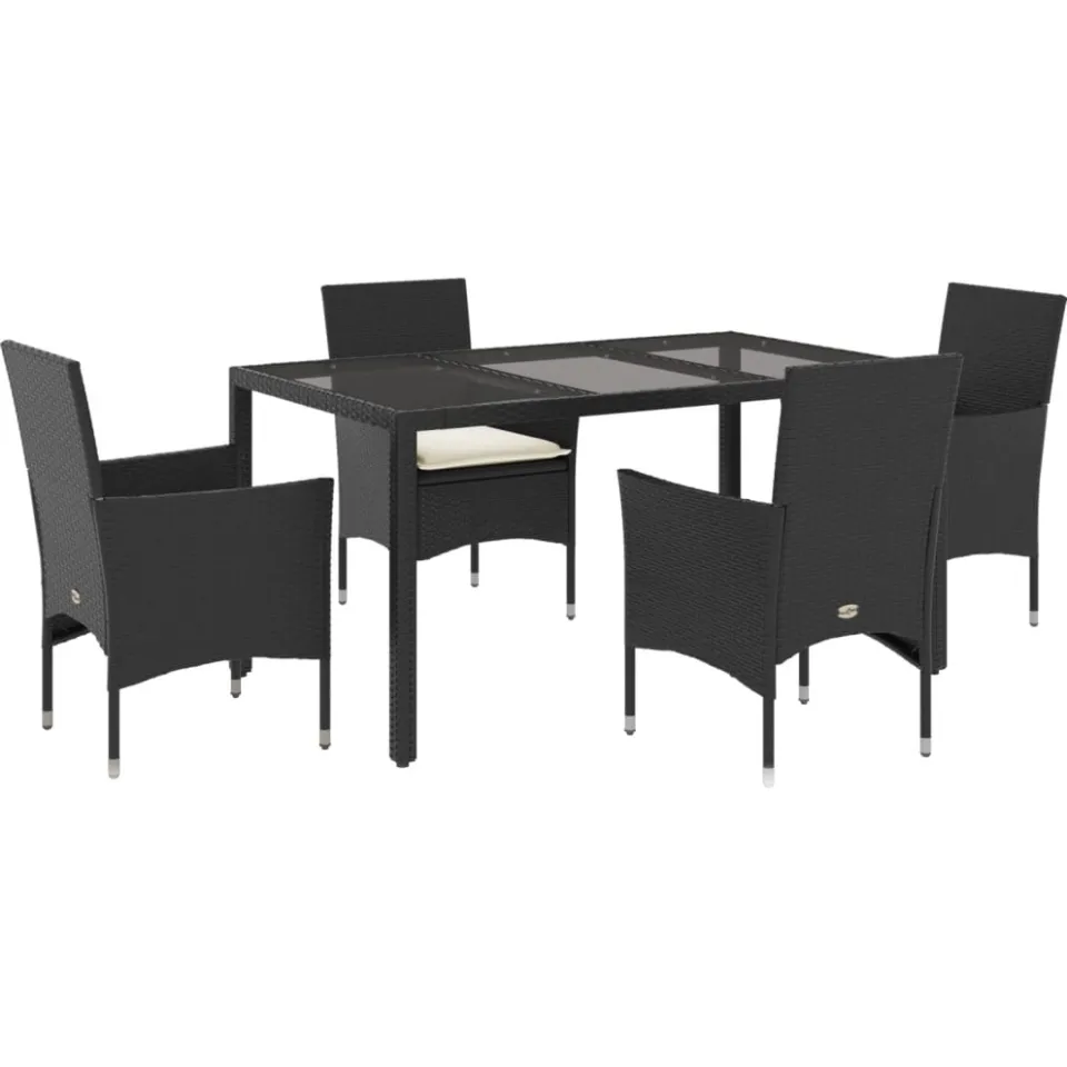 vidaXL 5-delige Tuinset met kussens poly rattan en glas zwart, foto 3