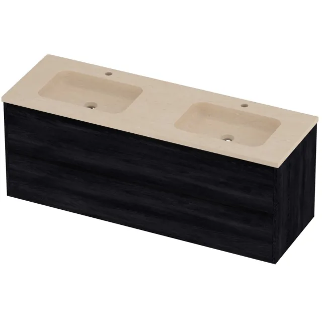 Proline Rollo Badmeubelset Hardsteen Elegant Greeploos 140x46x54 cm Sand Stone Black Oak Eiken