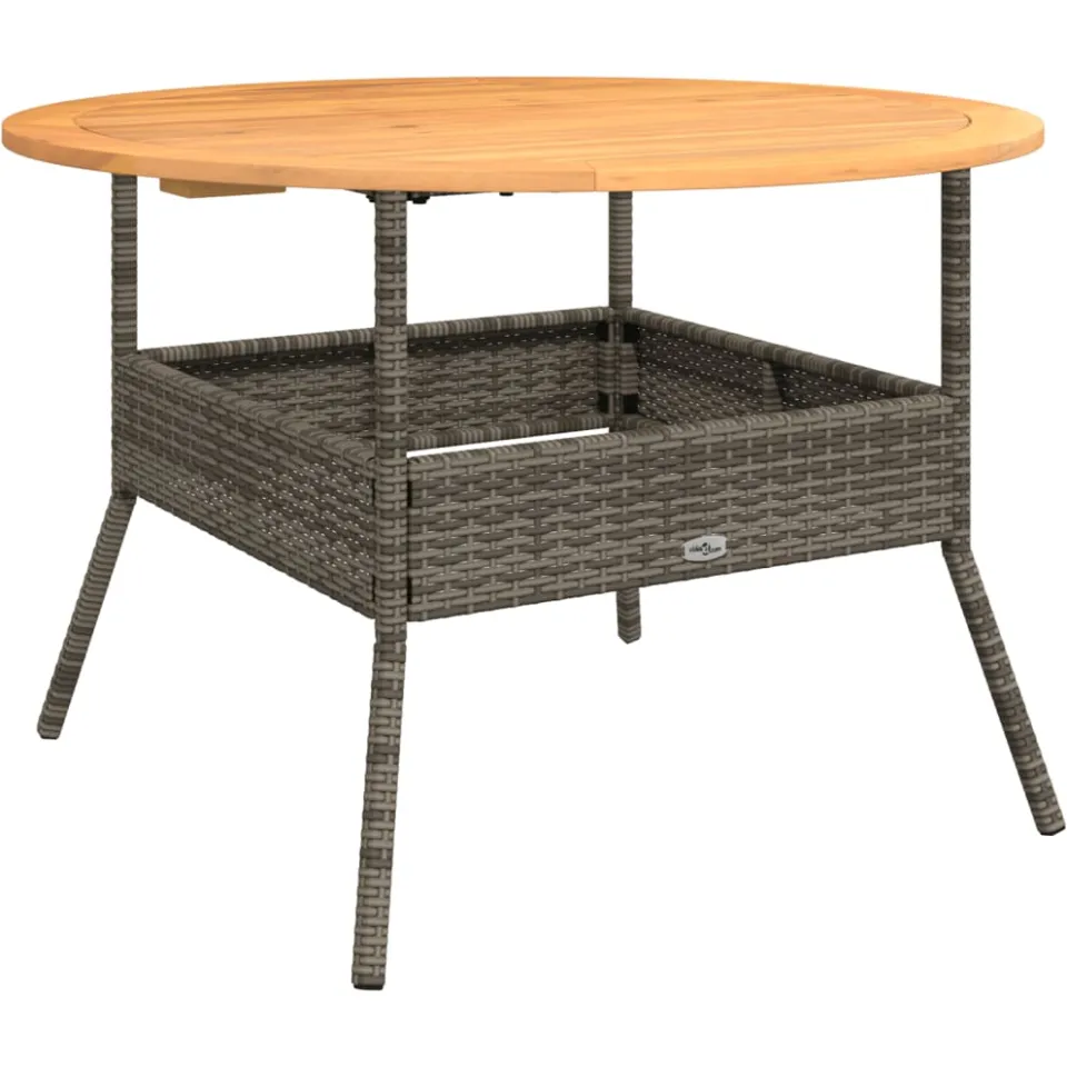 vidaXL Tuintafel met acaciahouten blad Ø110x71 cm poly rattan grijs