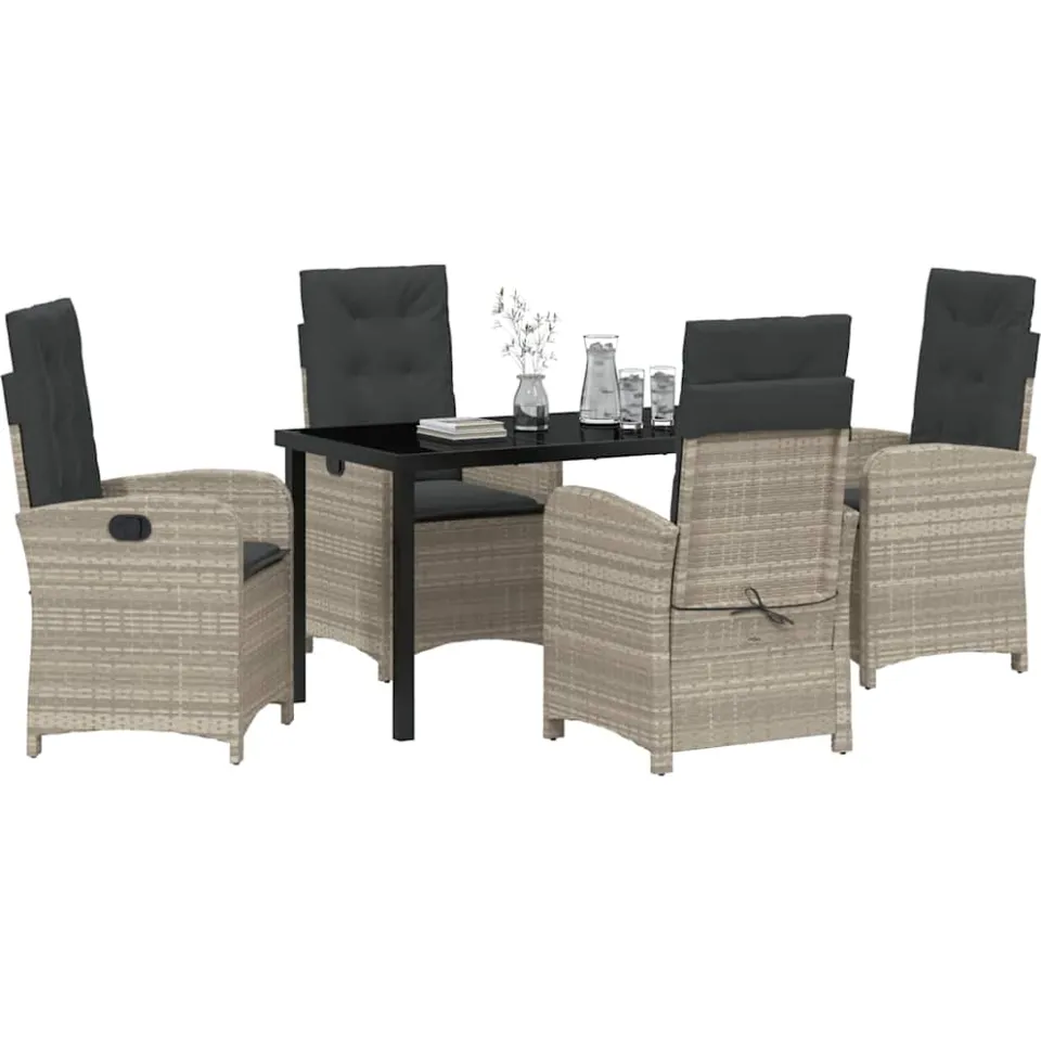 vidaXL Tuin eettafelset 5 st Lichtgrijs poly rattan