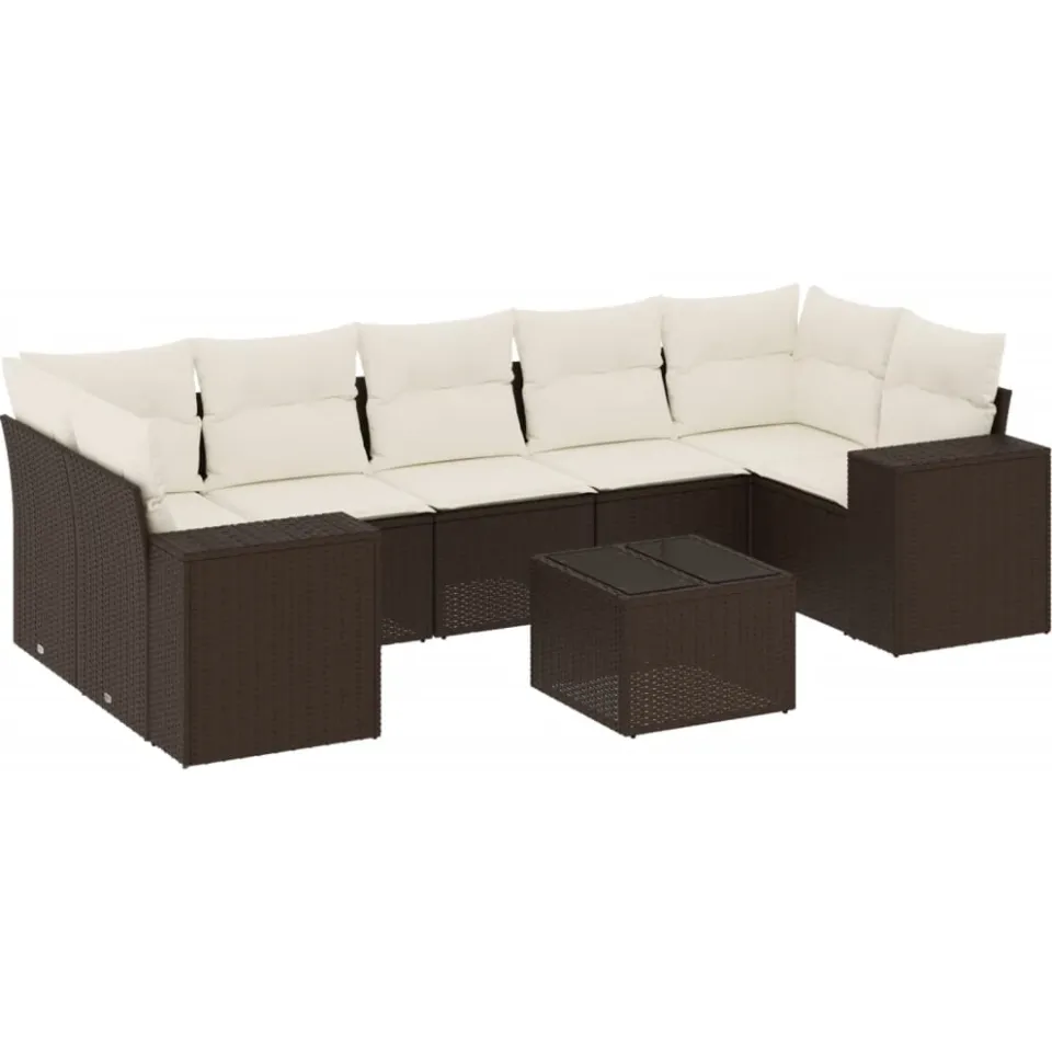 vidaXL 8-delige Loungeset met kussens poly rattan bruin