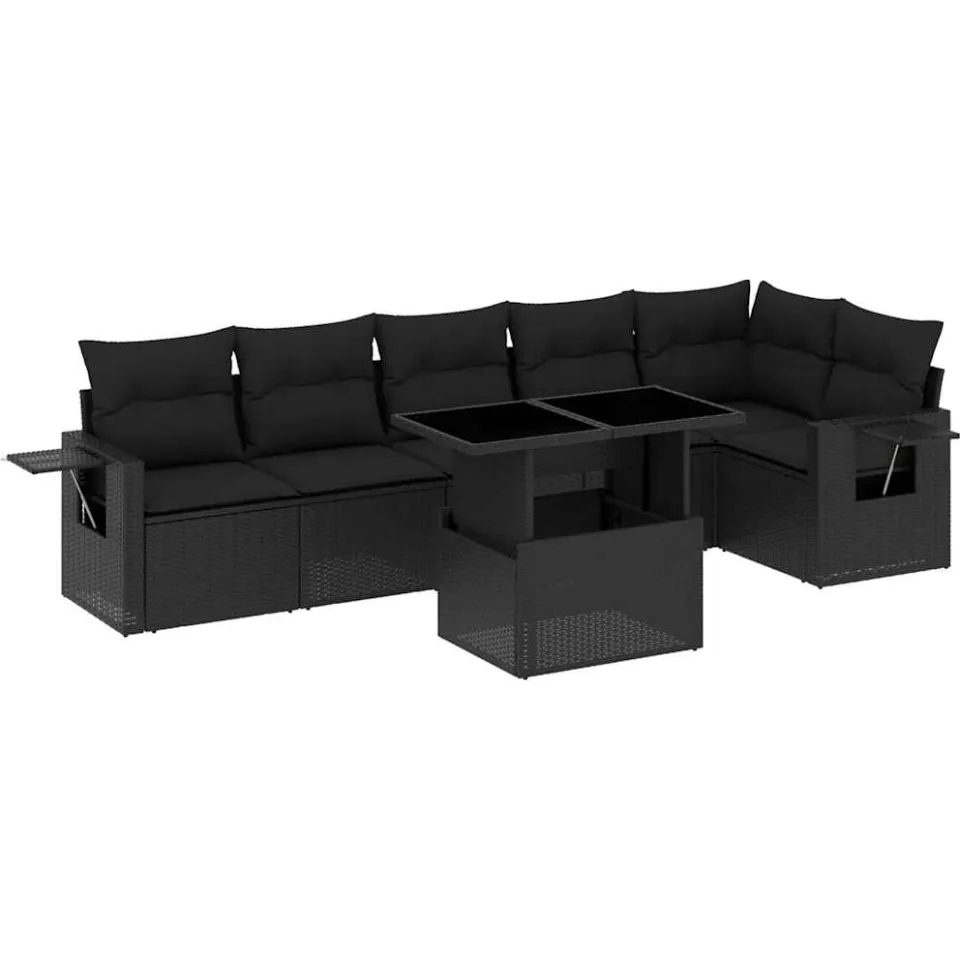 vidaXL 7-delige Loungeset met kussens poly rattan zwart