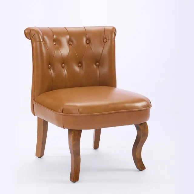 Sweiko Fauteuil - Kunstleer - Rubberhout poten - Vintage stijl - Geelbruin