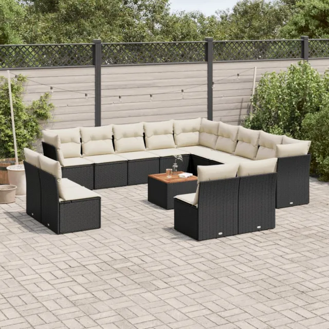 vidaXL 14-delige Loungeset met kussens poly rattan zwart, foto 2