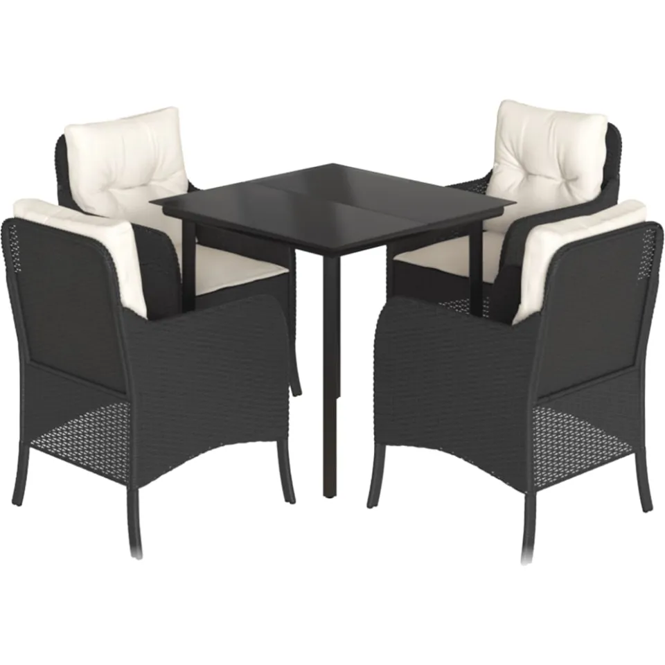 vidaXL 5-delige Tuinset met kussens poly rattan zwart, foto 3