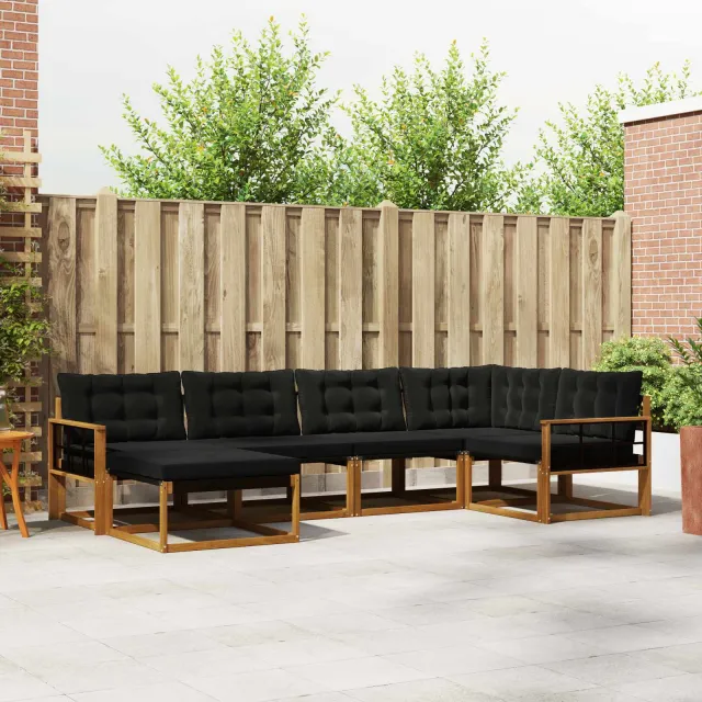 vidaXL Buiten bankenset 6 st 6-zits Naturel en Zwart