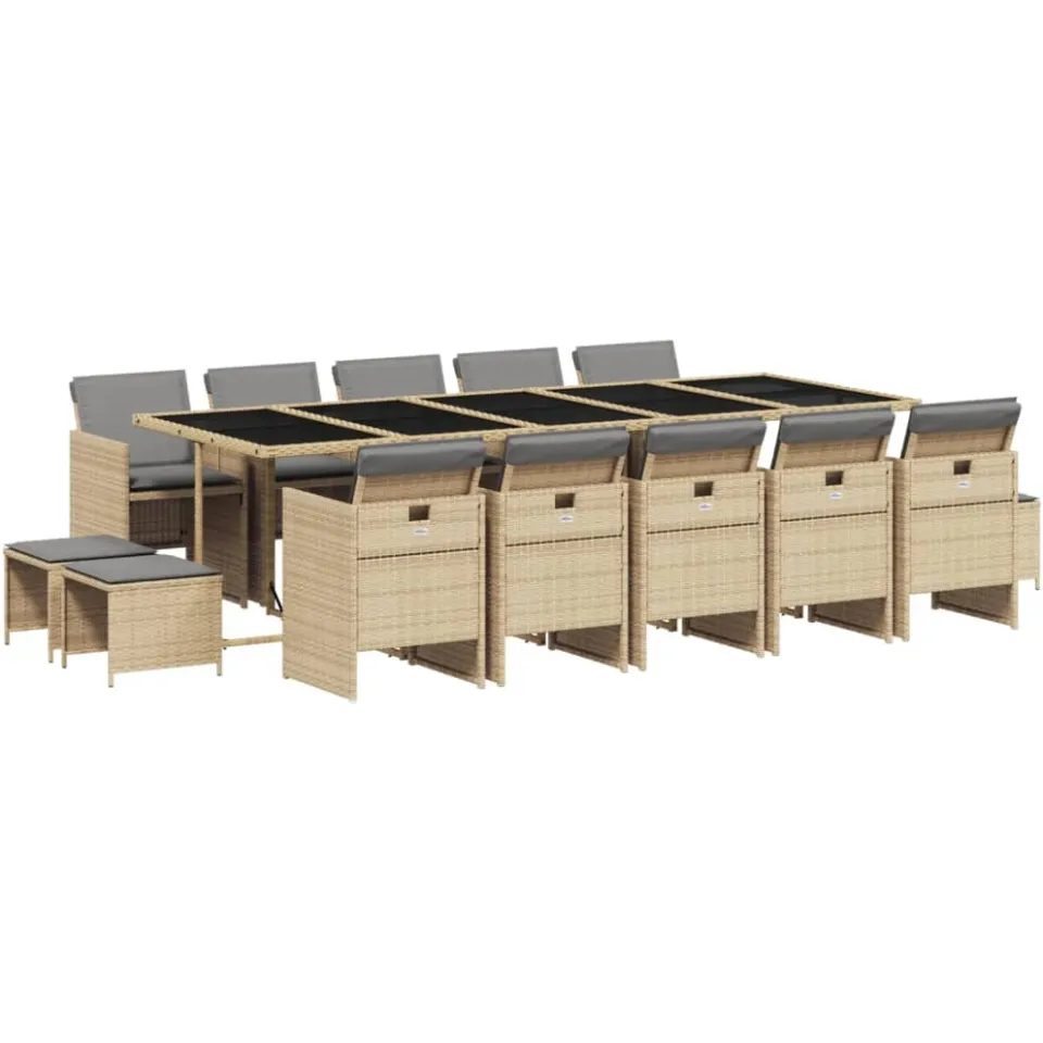 vidaXL 15-delige Tuinset met kussens poly rattan gemengd beige