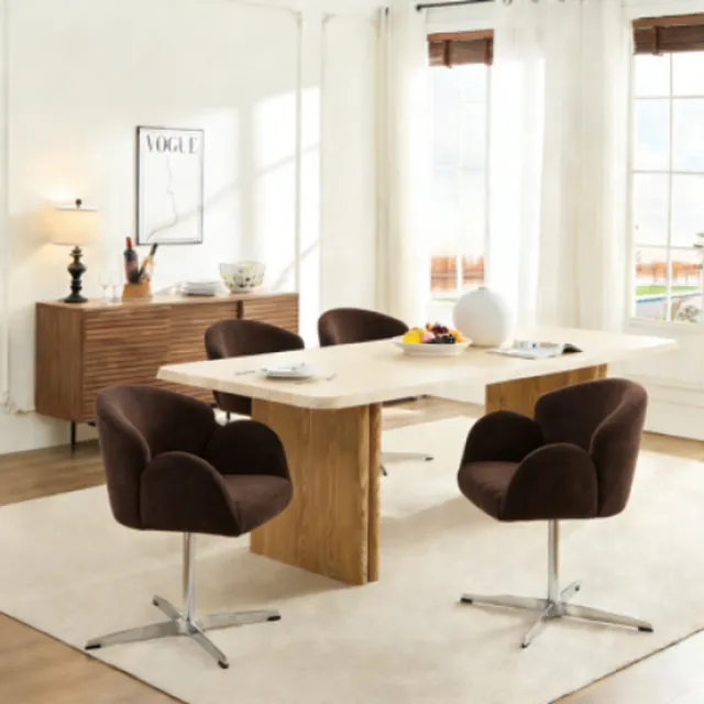 MODFU Eetkamerstoel - 360 Graden Draaibaar - Ergonomisch - Modern - Stof En Metaal - Bruin - 64 X 64 X 78 Cm