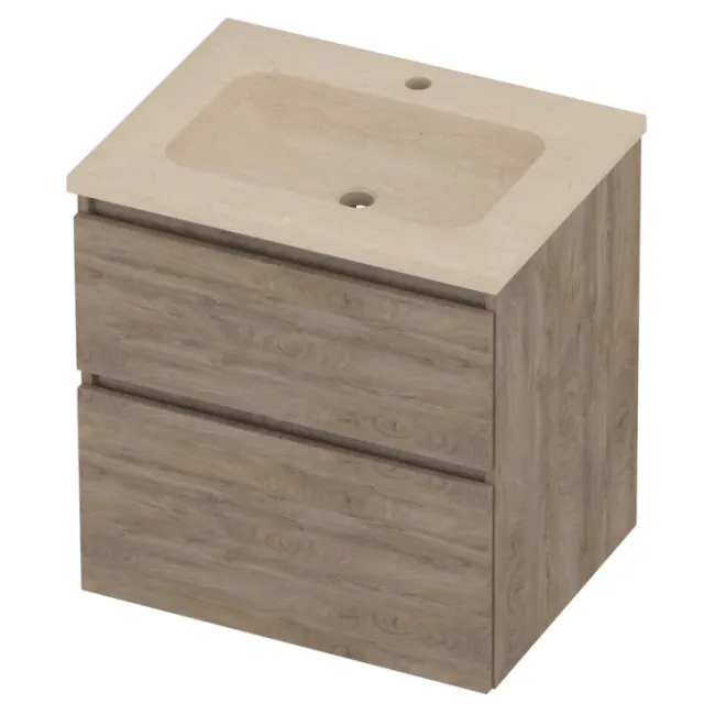 Proline Rollo Badmeubelset Hardsteen Elegant 1 Kraangat 60x46x62 cm Sand Stone Raw Oak Eiken