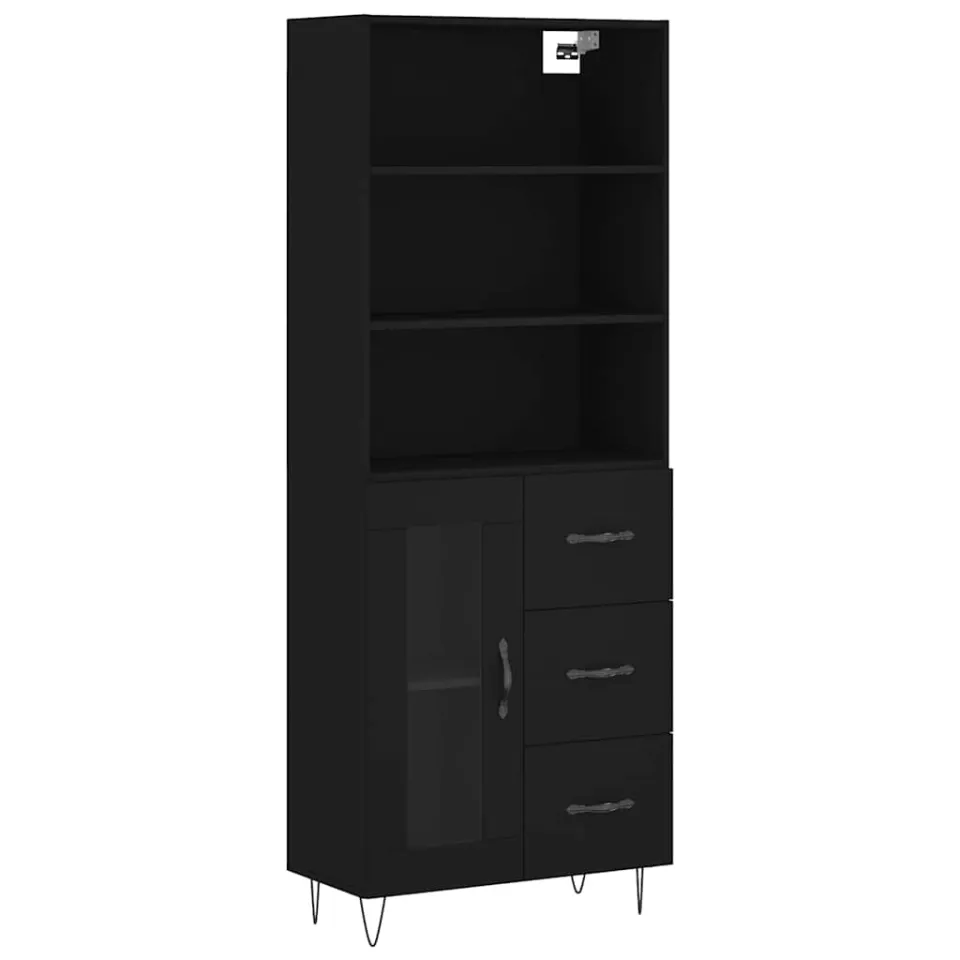 vidaXL Hoge kast 69,5x34x180 cm bewerkt hout zwart, foto 3