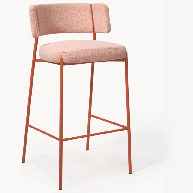 Westwing Collection Gestoffeerde bouclé barkruk Samantha Dieproze, Rood