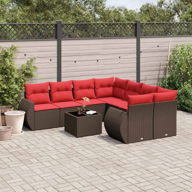 vidaXL 9-delige tuinbankset met kussens, bruin polyrotan, foto 2