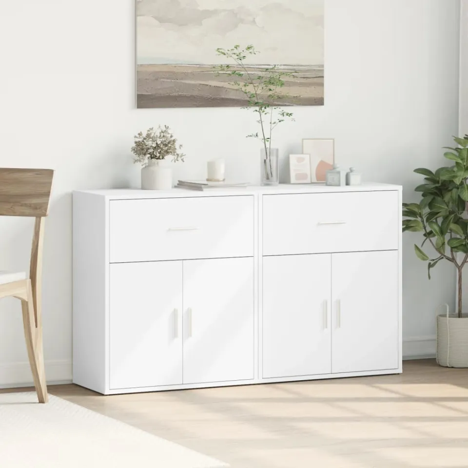 vidaXL Dressoirs 2 st 60x31x70 cm bewerkt hout wit, foto 3