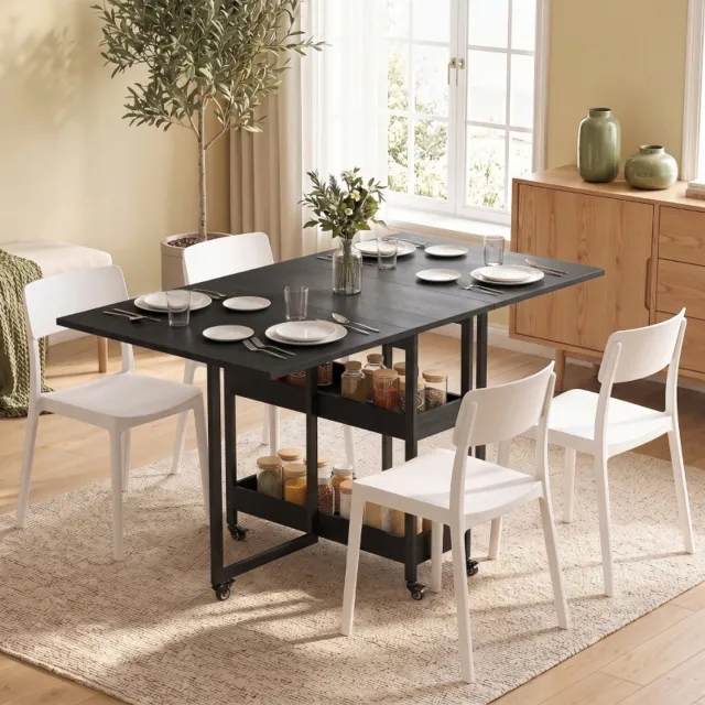 MODENUIT Eettafel - Opklapbaar Met Twee Vakken - Voor Vier Personen - Spaanplaat - Zwart - 133,4x80x75 Cm