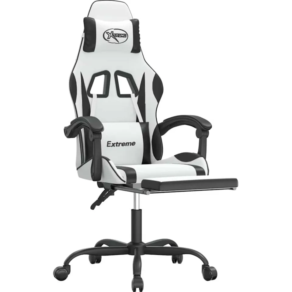 vidaXL Gamestoel draaibaar met voetensteun kunstleer zwart en wit, foto 4