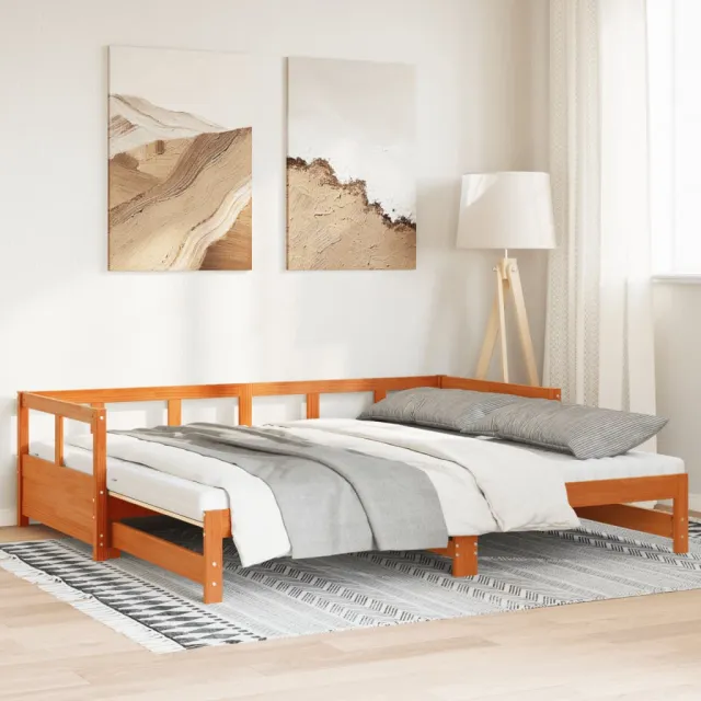 vidaXL Slaapbank onderschuifbed matras 80x200 cm grenenhout wasbruin bruin