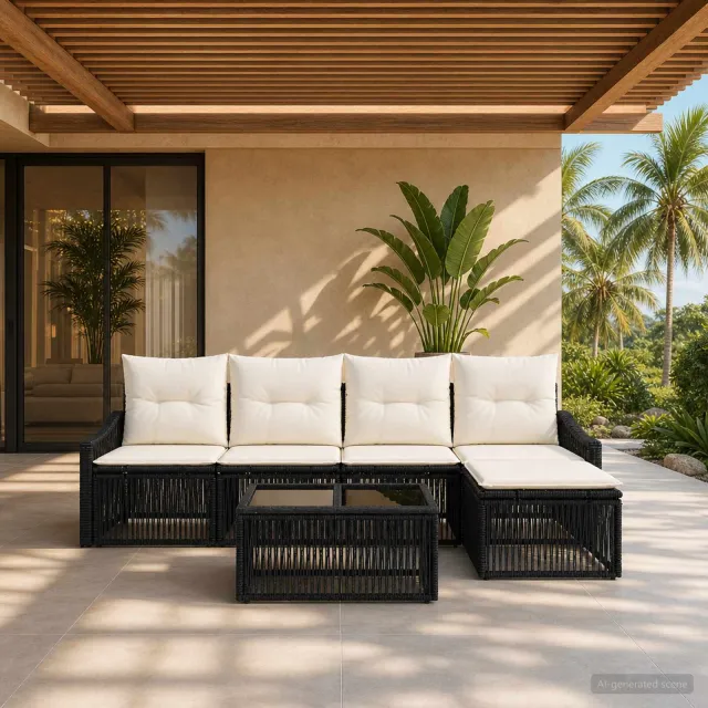 vidaXL Tuinbankenset 6 st 5-zits Zwart poly rattan, foto 2