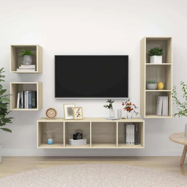 vidaXL 4-delige Tv-meubelset bewerkt hout sonoma eikenkleurig, foto 2