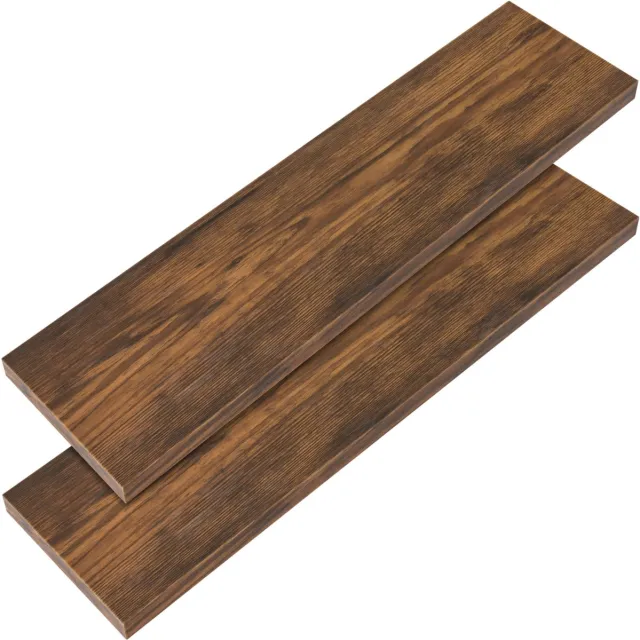Famanu Set van 2 houten wandplanken met bevestiging, zwevende planken met een draagkracht van 15 kg, 90 cm, donker eiken Naturel