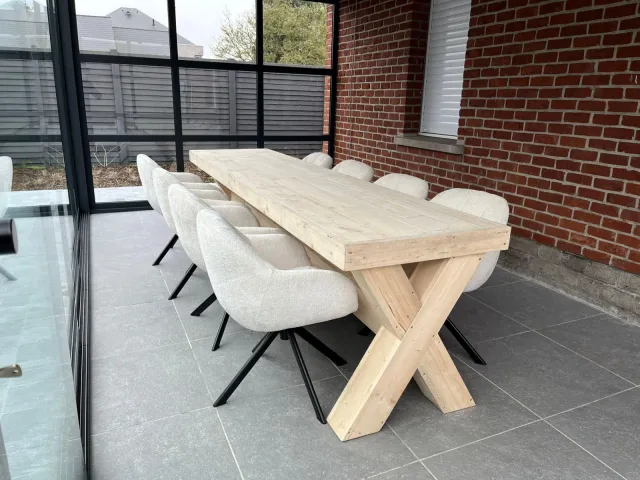 NordXL Steigerhouten tafel Kinsey met robuuste X-poten