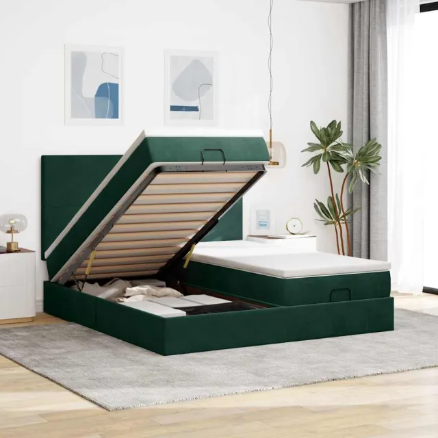 vidaXL Ottoman bed met matrassen en LED's 180x200cm fluweel groen