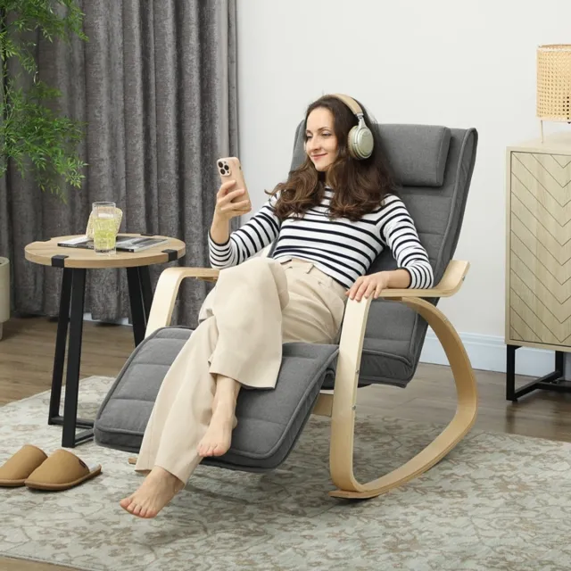 HAUSS SPOLE Schommelstoel - Relaxfauteuil Met Massage En Lendenverwarming - Verstelbare Voetensteun - Voor Woonkamer En Leeshoek - Stof Grijs