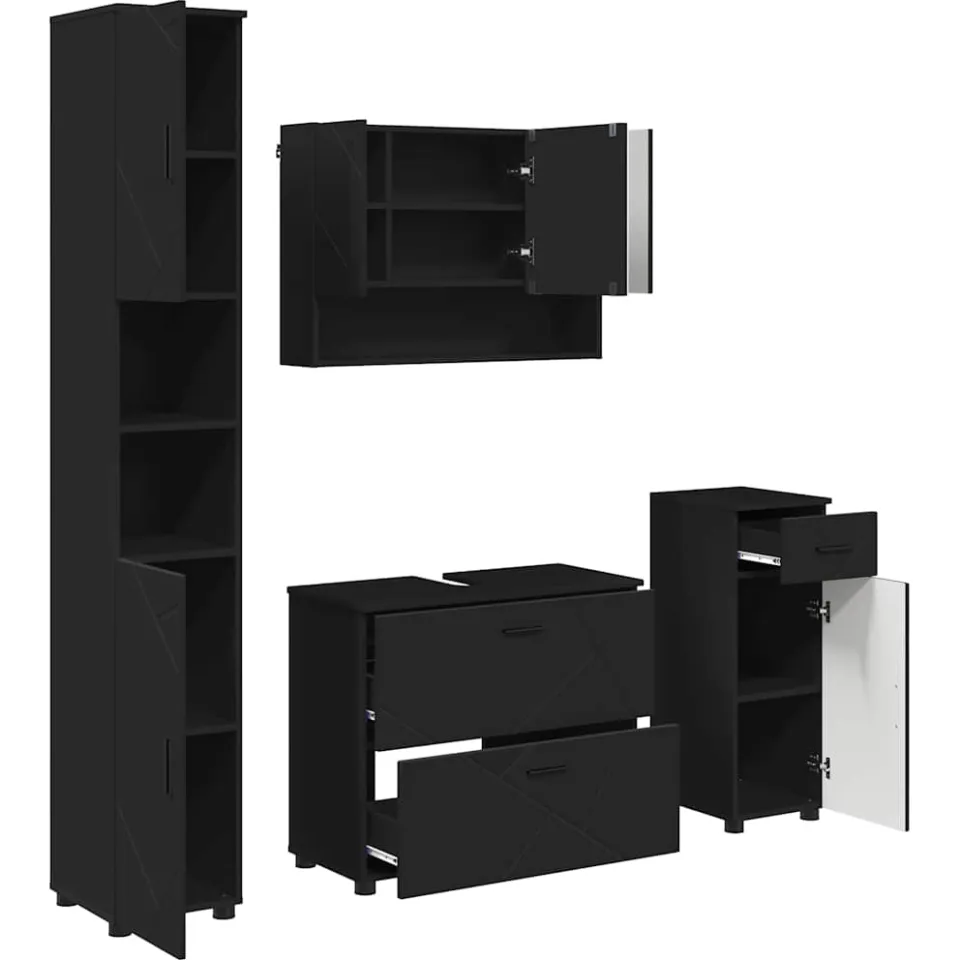 vidaXL Badkamermeubelset 4 st Zwart 35 x 30 x 192 cm, foto 3