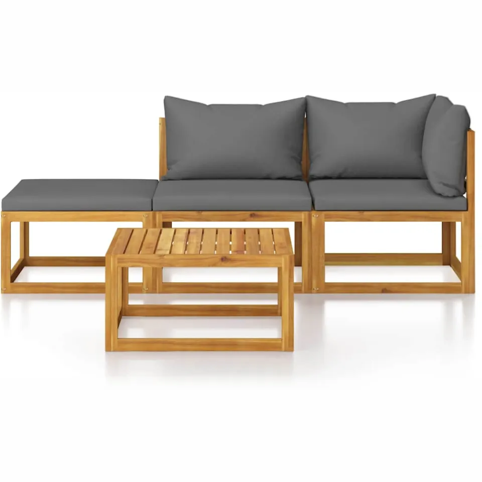 vidaXL 4-delige Loungeset met kussens massief acaciahout Grijs