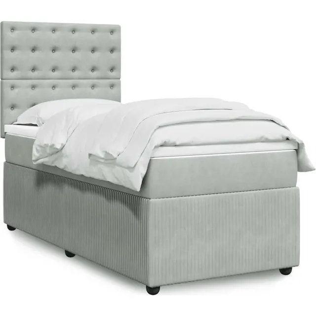 vidaXL Boxspring met matras fluweel lichtgrijs 90x200 cm grijs