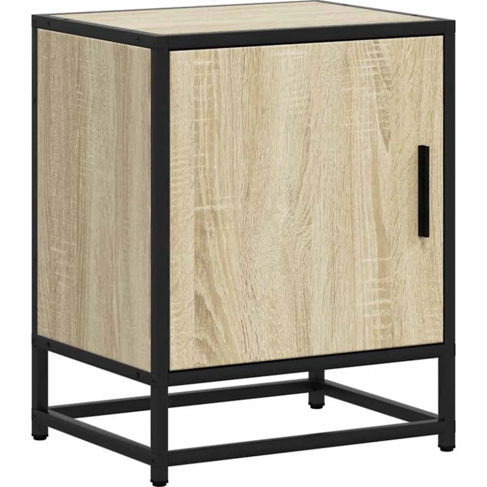 vidaXL Nachtkastje 40x31x50 cm bewerkt hout en metaal sonoma eiken Bruin