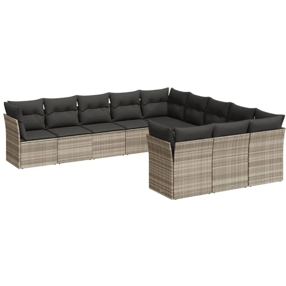 vidaXL 11-delige Loungeset met kussens poly rattan lichtgrijs grijs, foto 3