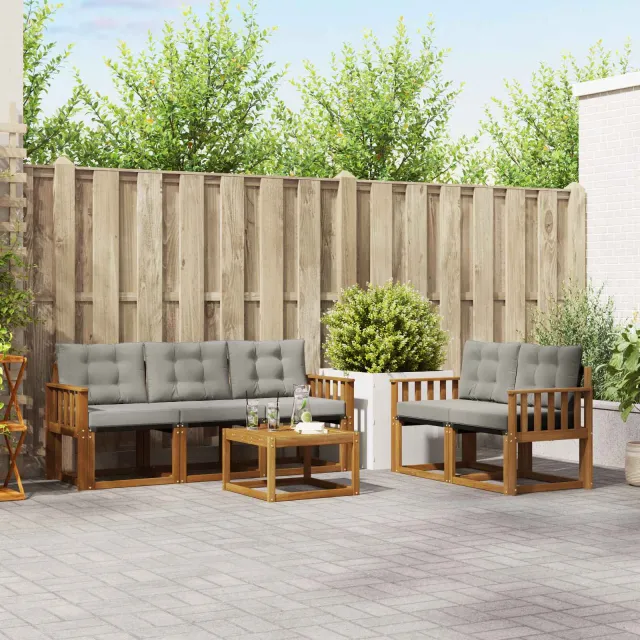 vidaXL Buiten bankenset 6 st 5-zits Naturel en lichtgrijs Bruin