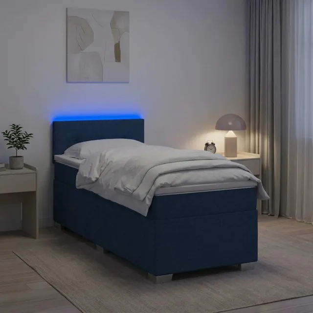 vidaXL Boxspring Bed met Matras en LED Blauw 90 x 200 cm Stof
