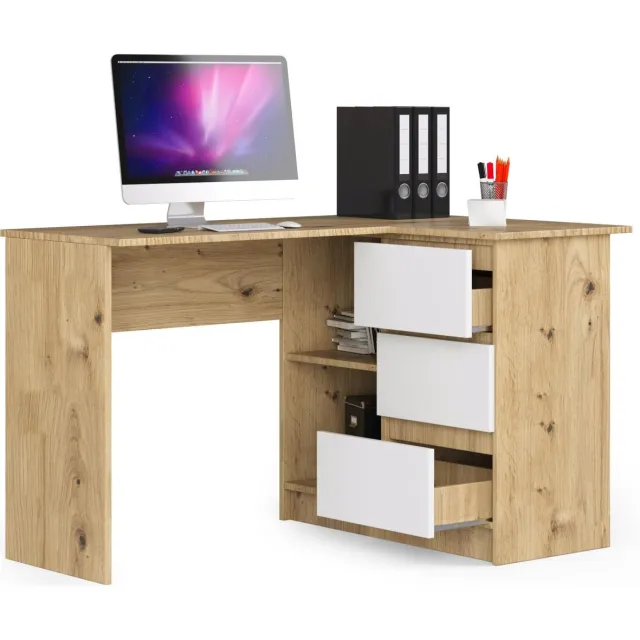 Akord Hoekbureau Rechts B16 / Computerbureau / Computer Tafel / Bureautafel Rechts / Artisan Eik - Wit / 124 x 77 x 85 cm