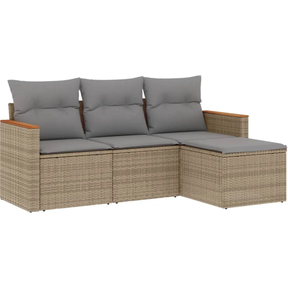vidaXL 4-delige Loungeset met kussens poly rattan beige, foto 3