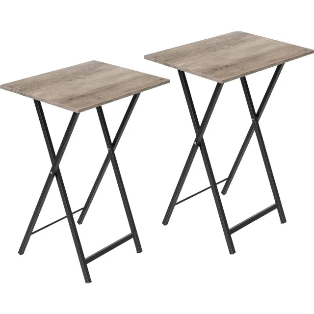 meerklose Bijzettafel, inklapbaar, 2-delige set, serveertafel, snacktafel, industriële stijl, koffietafel voor kleine ruimtes, eenvoudig te monteren, stabiel, grijpzwart EBG25BZ01 Grijs + zwart
