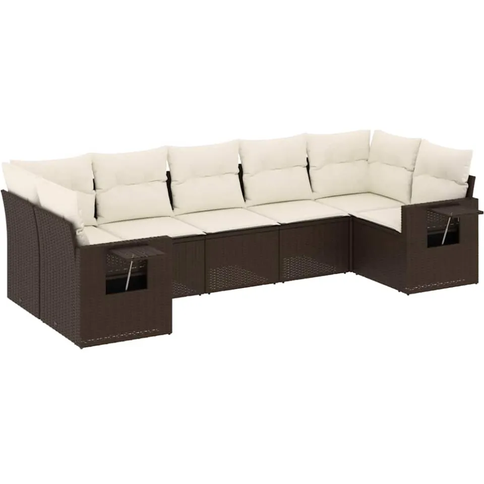 vidaXL 7-delige Loungeset met kussens poly rattan bruin, foto 3