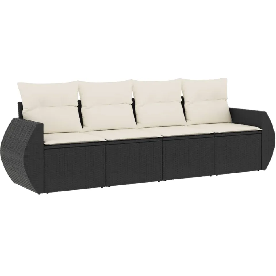 vidaXL 4-delige Loungeset met kussens poly rattan zwart