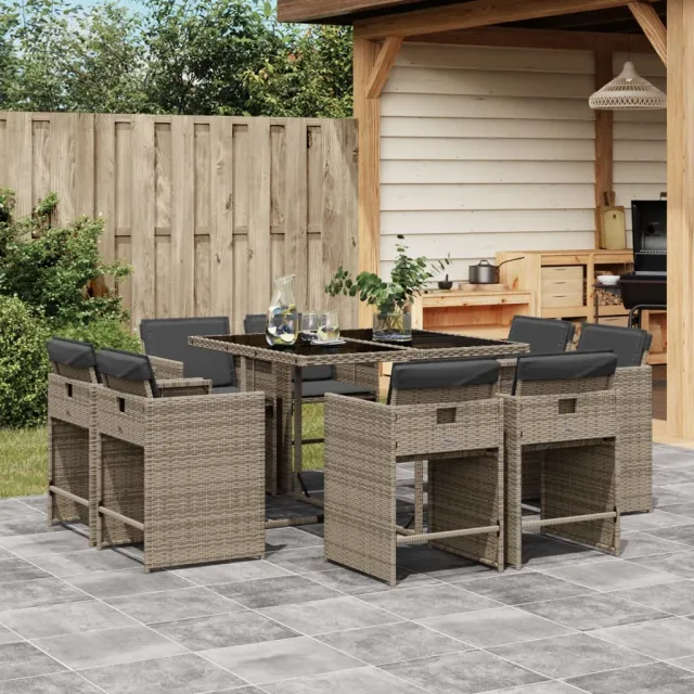 vidaXL 9-delige Tuinset met kussens poly rattan grijs, foto 2