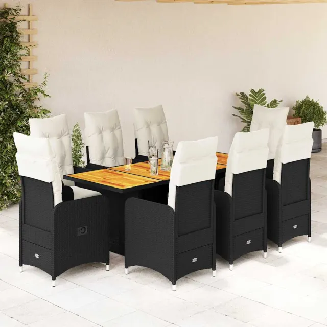 vidaXL 9-delige Bistroset met kussens poly rattan zwart, foto 2