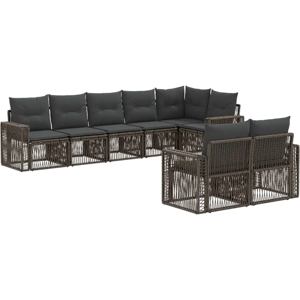 vidaXL Tuinbankenset 8 st 8-zits Grijs en Donkergrijs poly rattan, foto 3