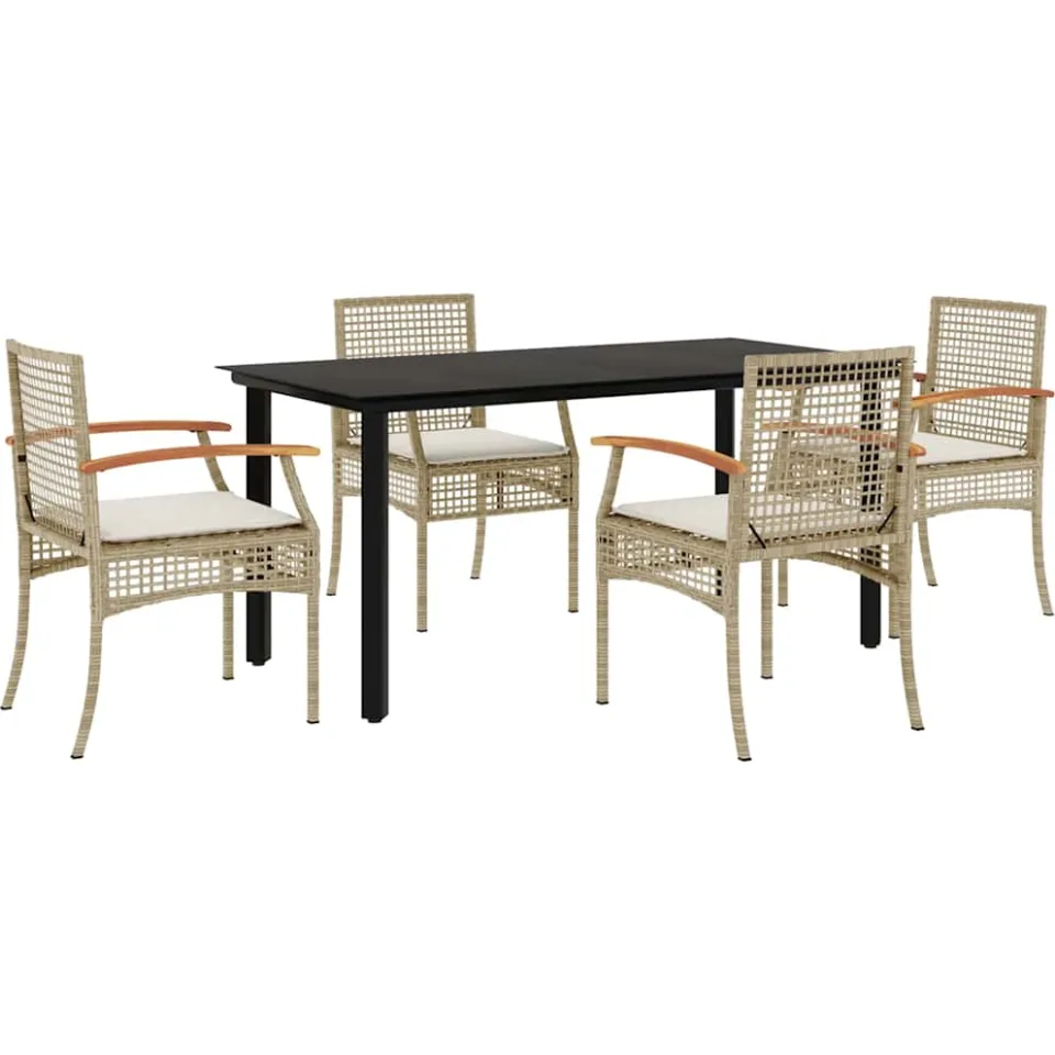 vidaXL 5-delige Tuinset met kussens poly rattan beige, foto 3