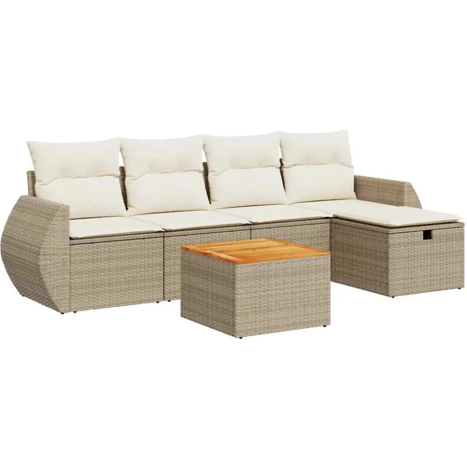 vidaXL 6-delige Loungeset met kussens poly rattan beige, foto 3