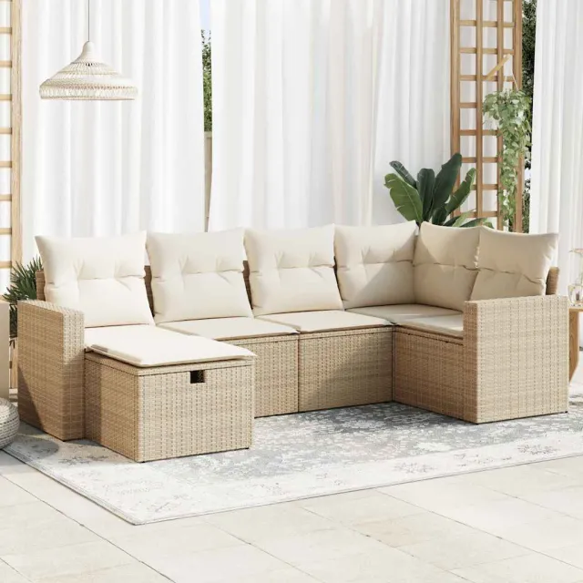 vidaXL 6-delige Loungeset met kussens poly rattan beige, foto 2