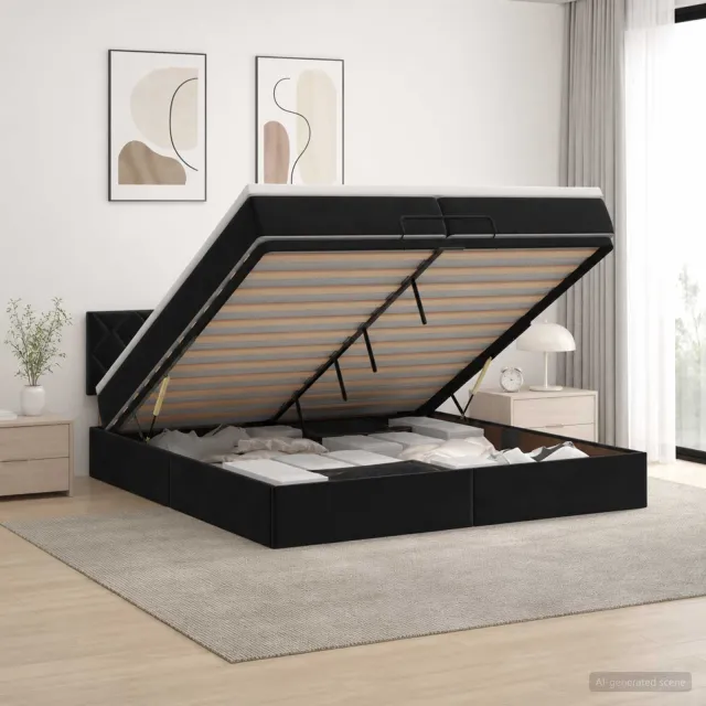 vidaXL Ottoman bed met matras Zwart 200 x 200 cm Fluweel
