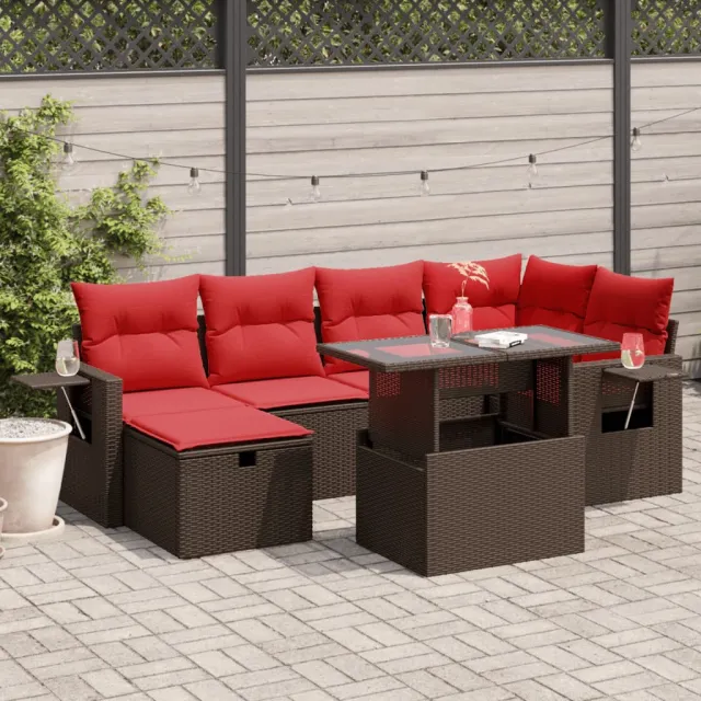 vidaXL 7-delige tuinbankset met kussens, bruin polyrotan, foto 2