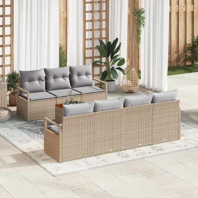 vidaXL Tuinbankenset 8 st Beige poly rattan, foto 2
